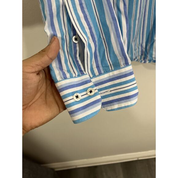 Nat Nast Coastal American Fit Retro Resort Striped Boho Preppy Button Up Shirt M - Picture 4 of 15